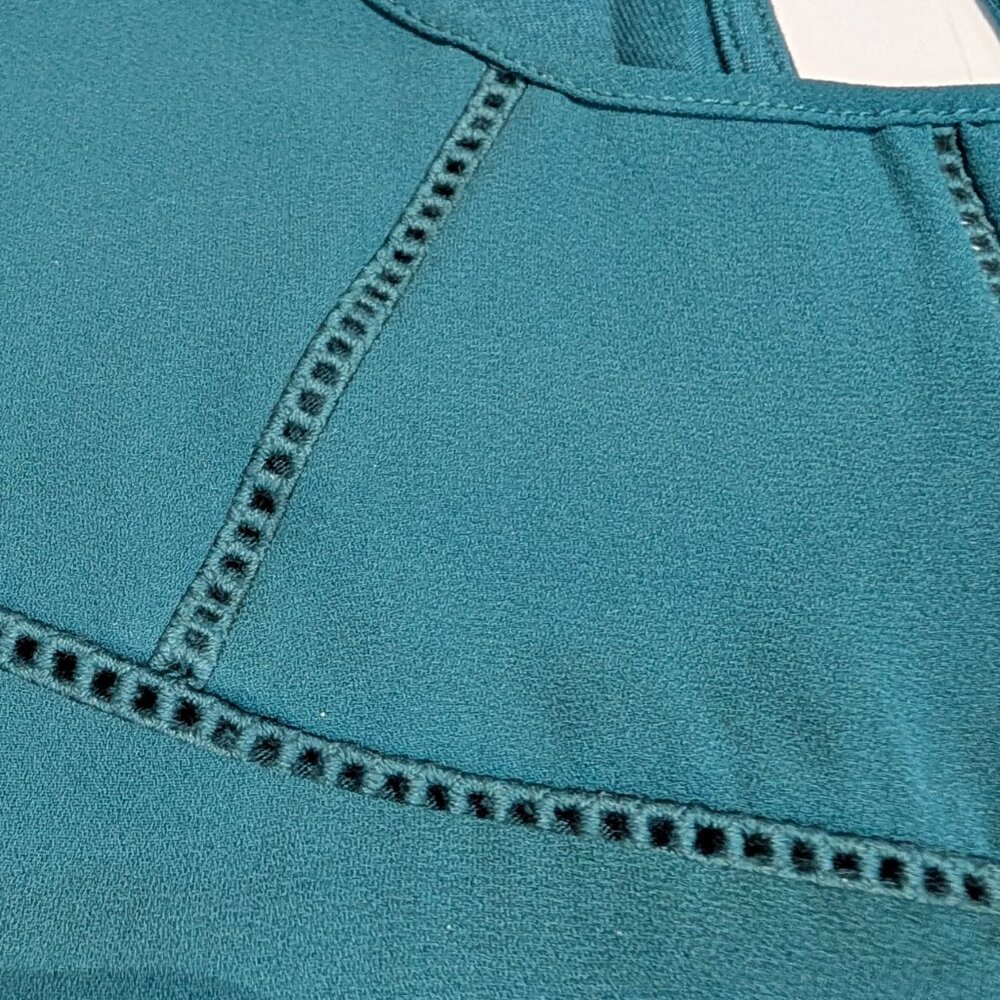Ann Taylor Loft sleeveless teal tank top blouse with cut out details, size S - Picture 3 of 10